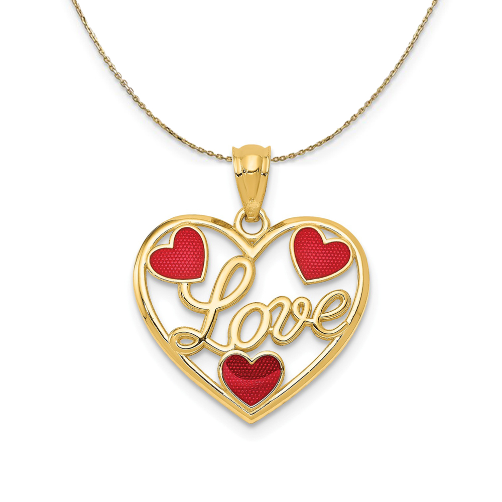14k Yellow Gold Enameled Hearts (17mm) Necklace