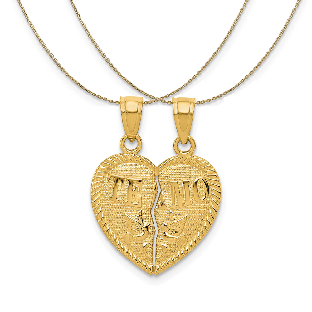 14k Yellow Gold TE AMO Set of 2 Heart (16mm) Necklace