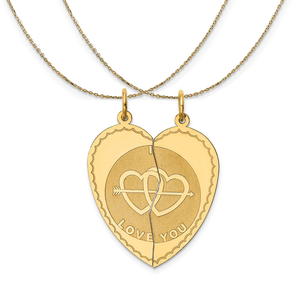 14k Yellow Gold I Love You Set of 2 Charms (24mm) Necklace