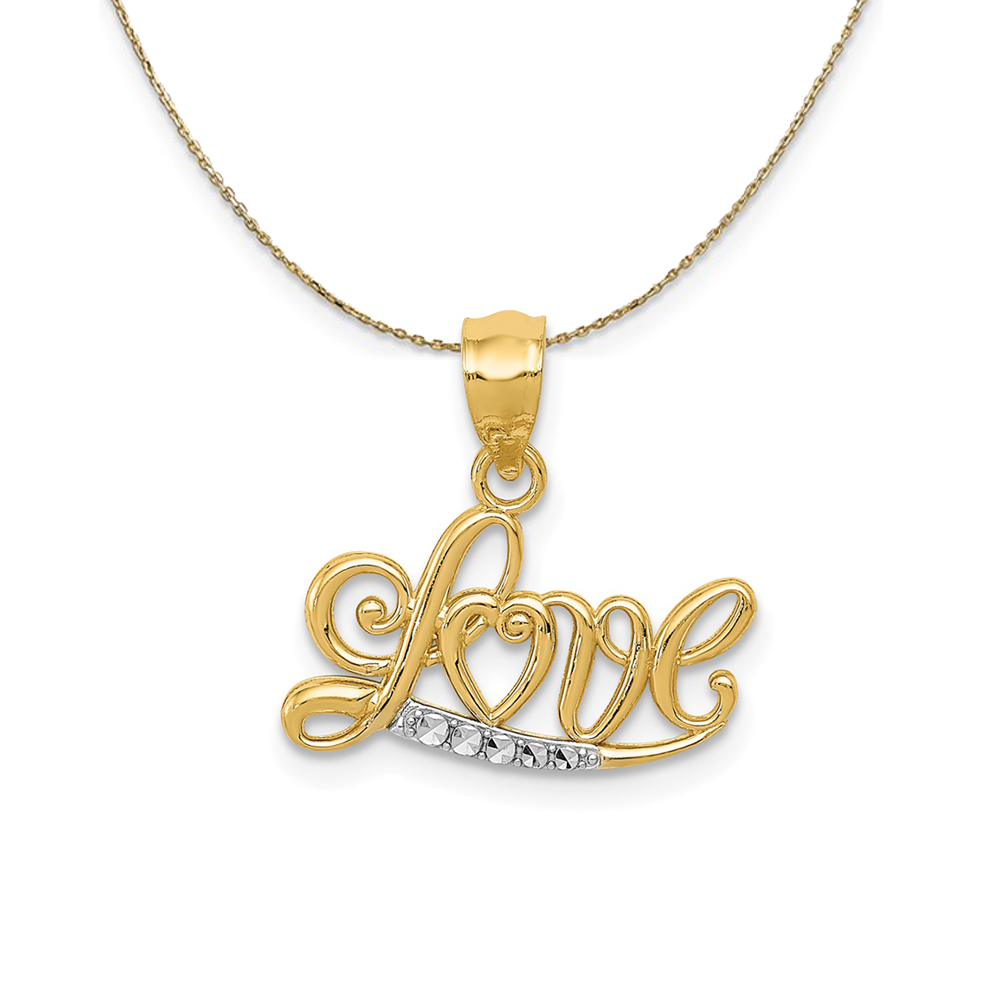 14k Yellow Gold and Rhodium Love Script Necklace