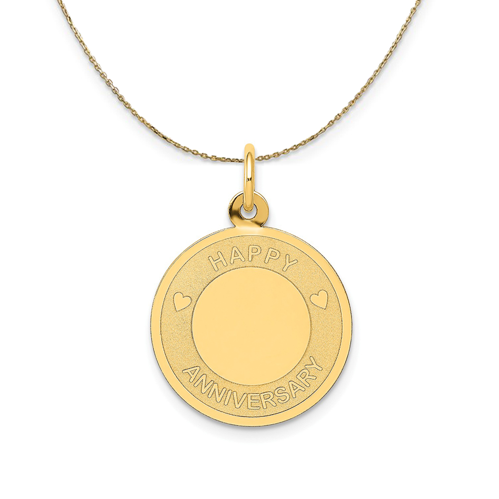 14k Yellow Gold Happy Anniversary Disc Necklace