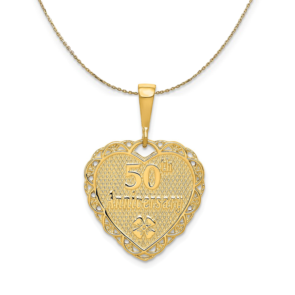 14k Yellow Gold 50th Anniversary Scalloped Heart Necklace