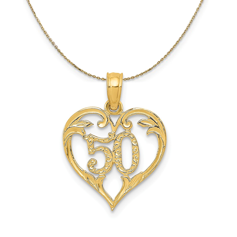 14k Yellow Gold 50 Heart Scroll Design Necklace