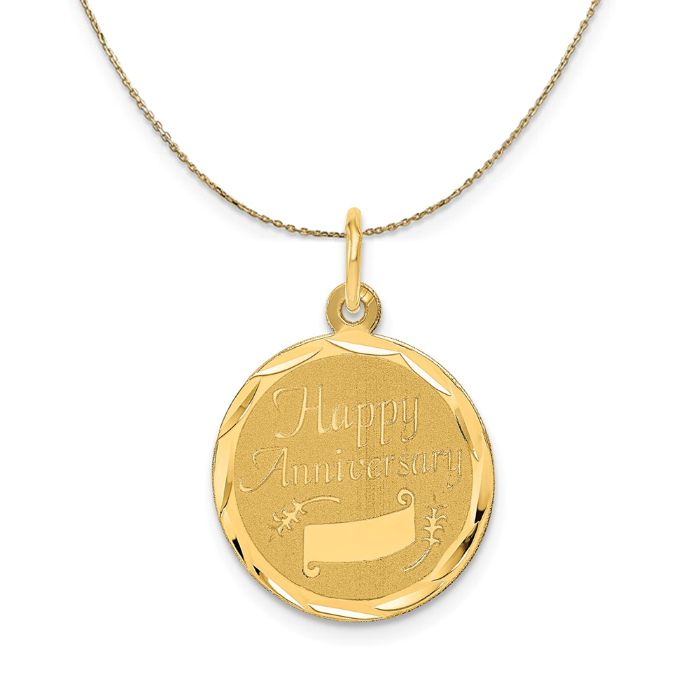 14k Yellow Gold Happy Anniversary Circle Banner Necklace
