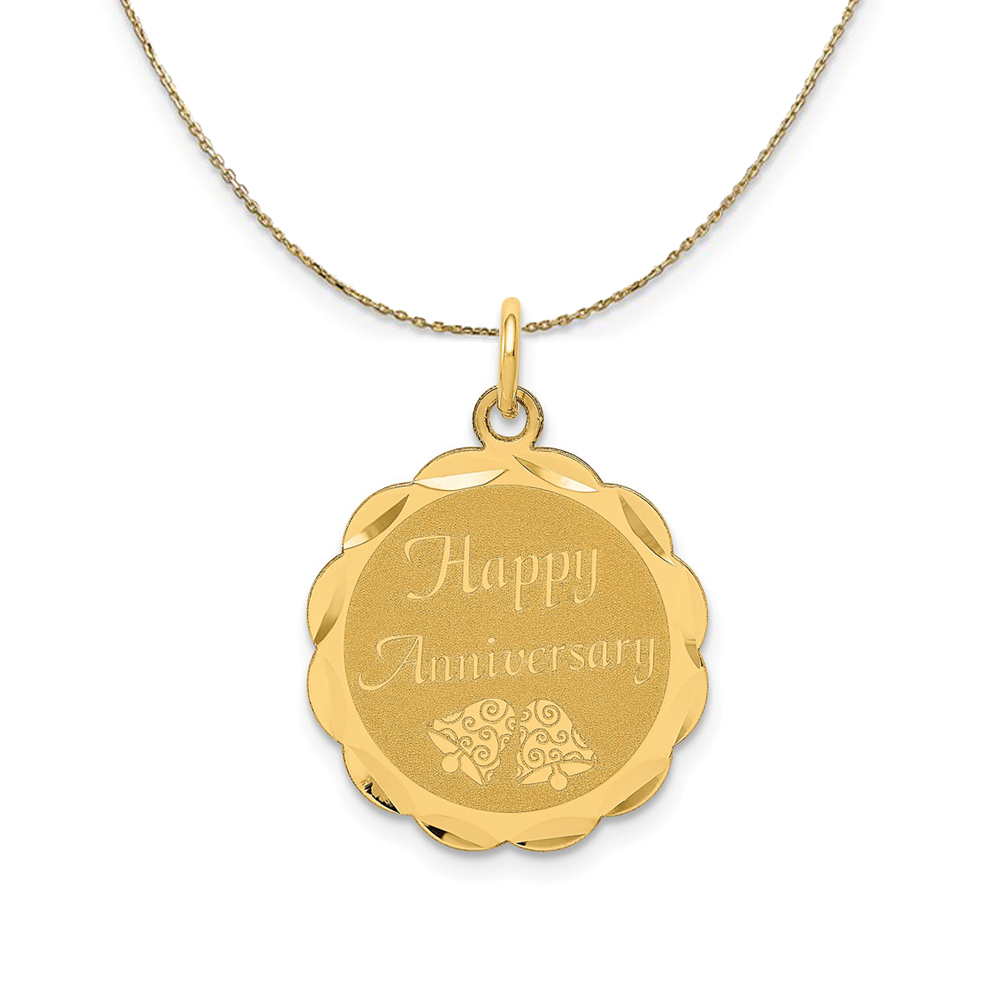 14k Yellow Gold Happy Anniversary w Bells Necklace