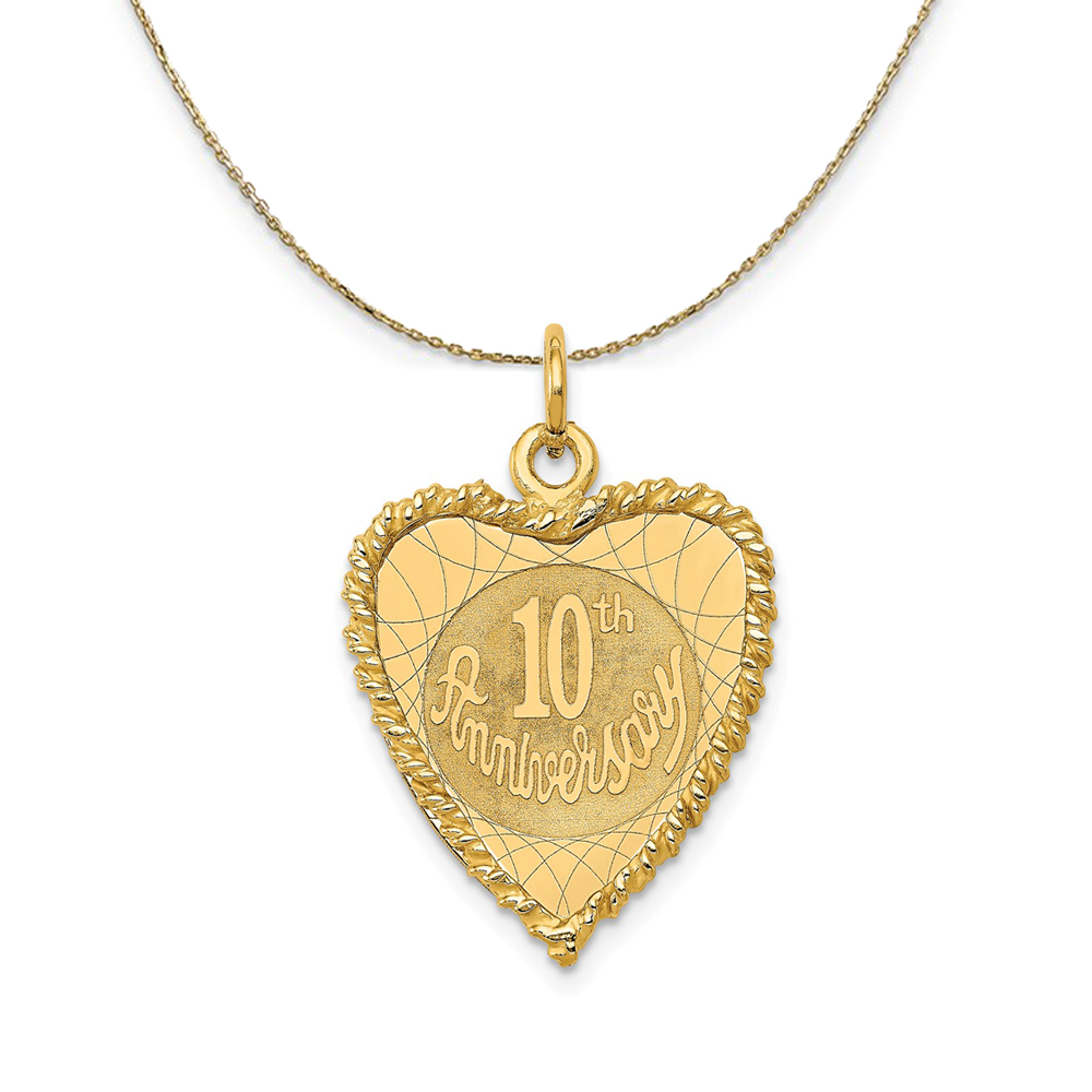14k Yellow Gold 10th Anniversary Rope Heart Necklace
