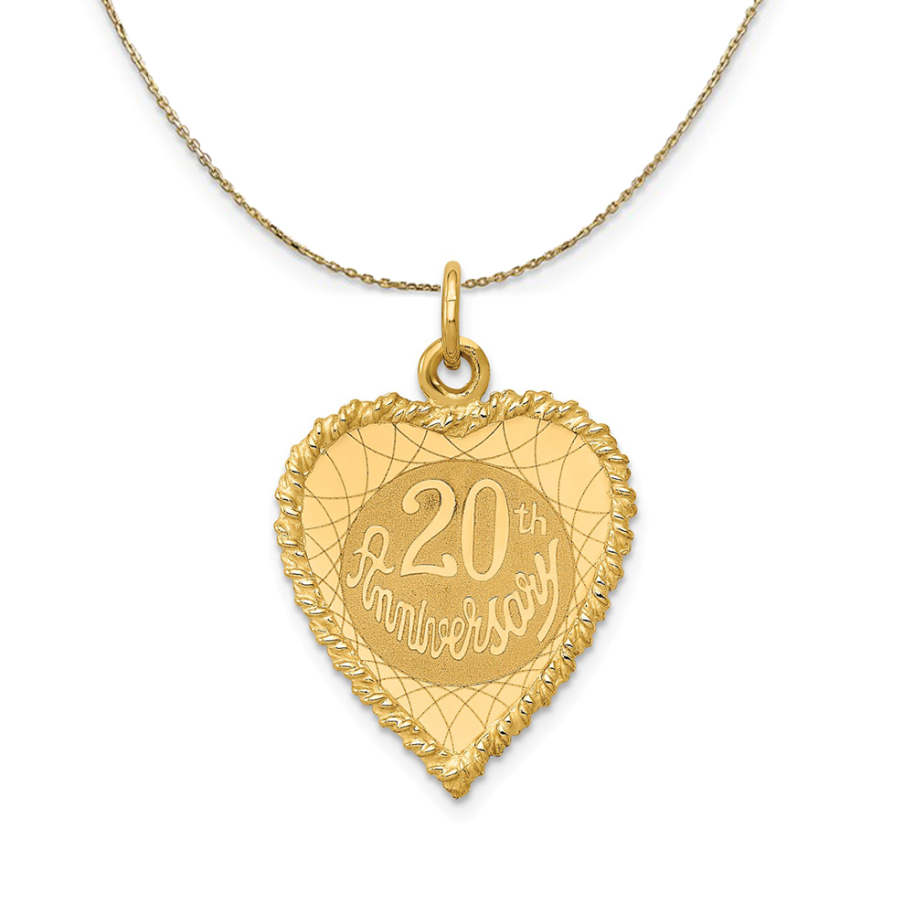 14k Yellow Gold 20th Anniversary Rope Heart Necklace