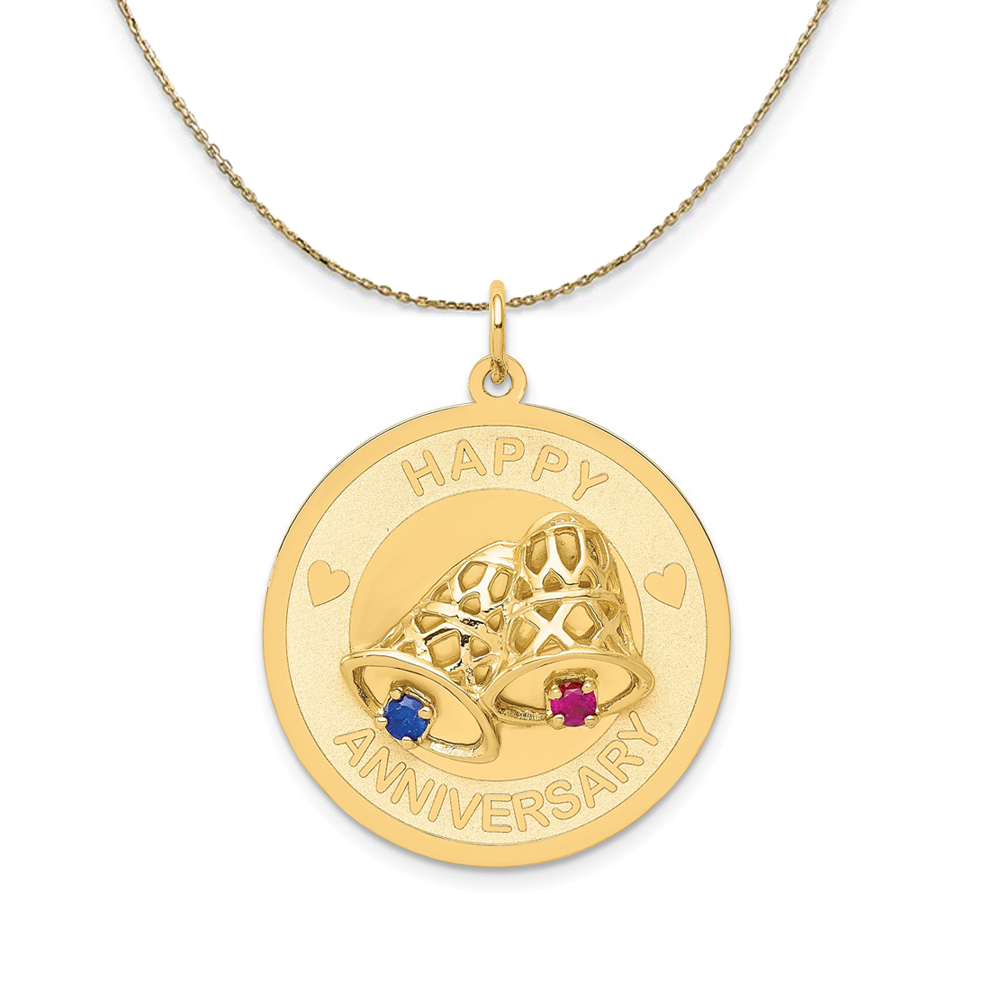 14k Yellow Gold Happy Anniversary Bells and CZ Necklace