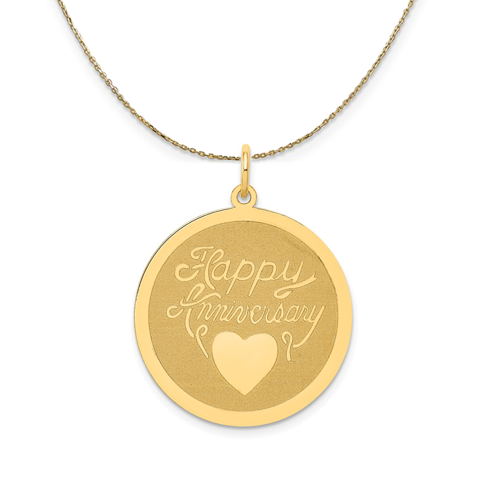 14k Yellow Gold Happy Anniversary Circle Heart Necklace