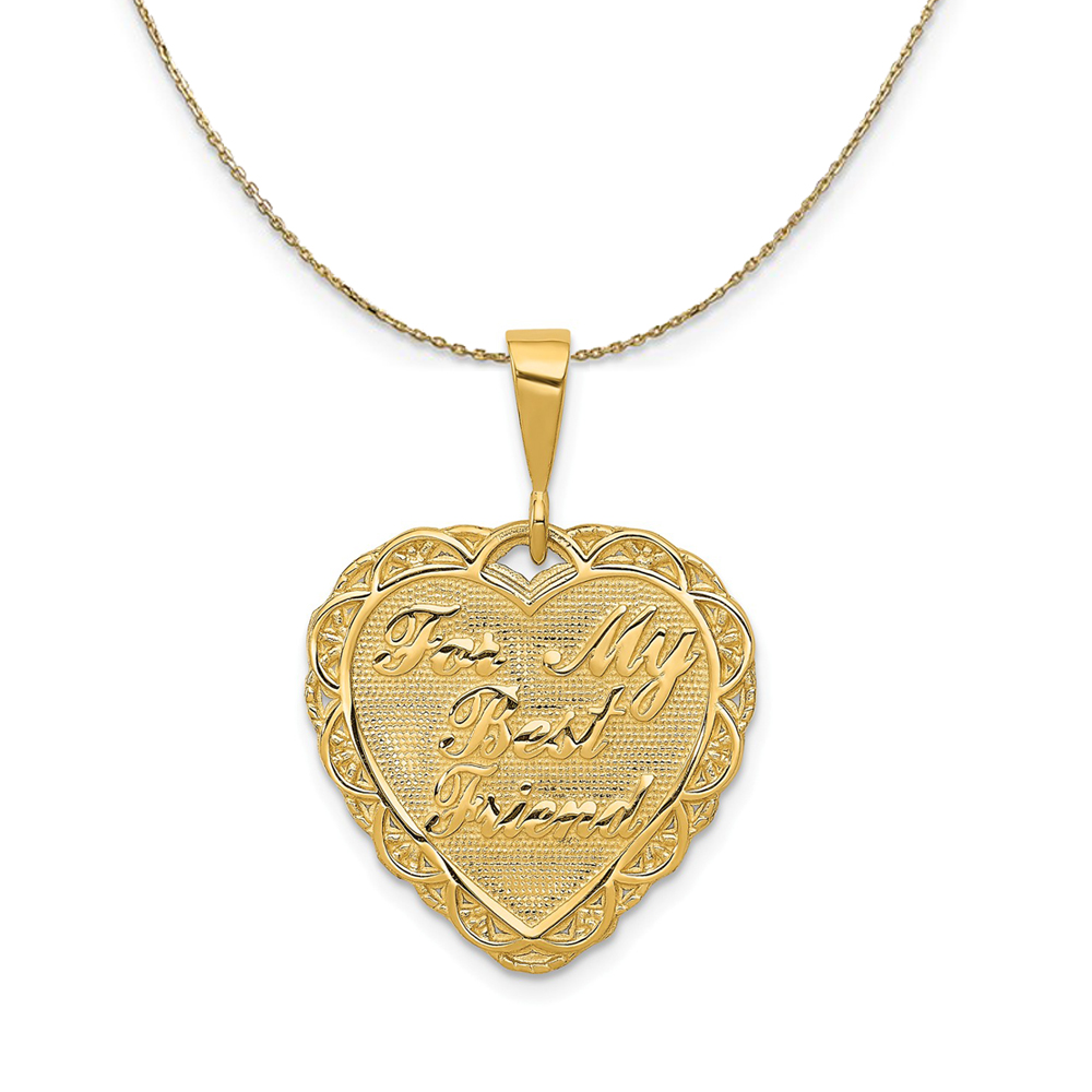 14k Yellow Gold For My Best Friend Scalloped Heart Necklace