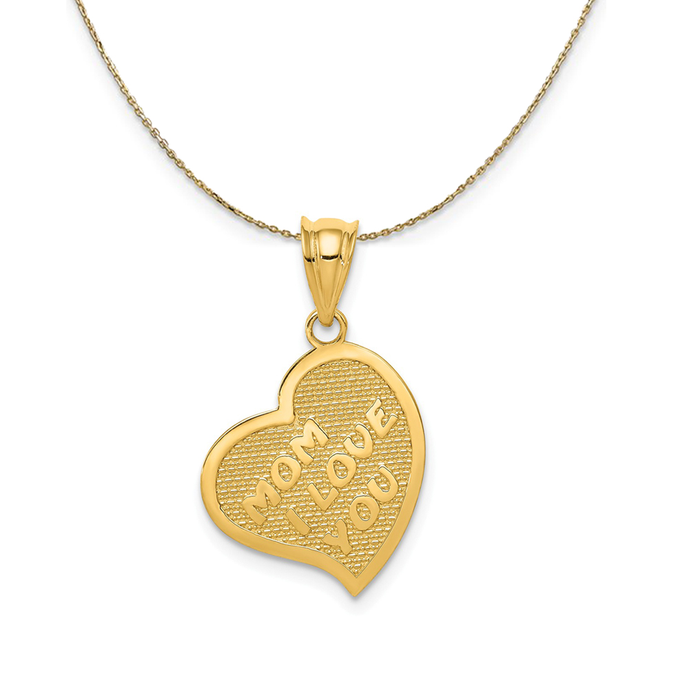 14k Yellow Gold Mom I Love You/Cross Reversible Heart Necklace