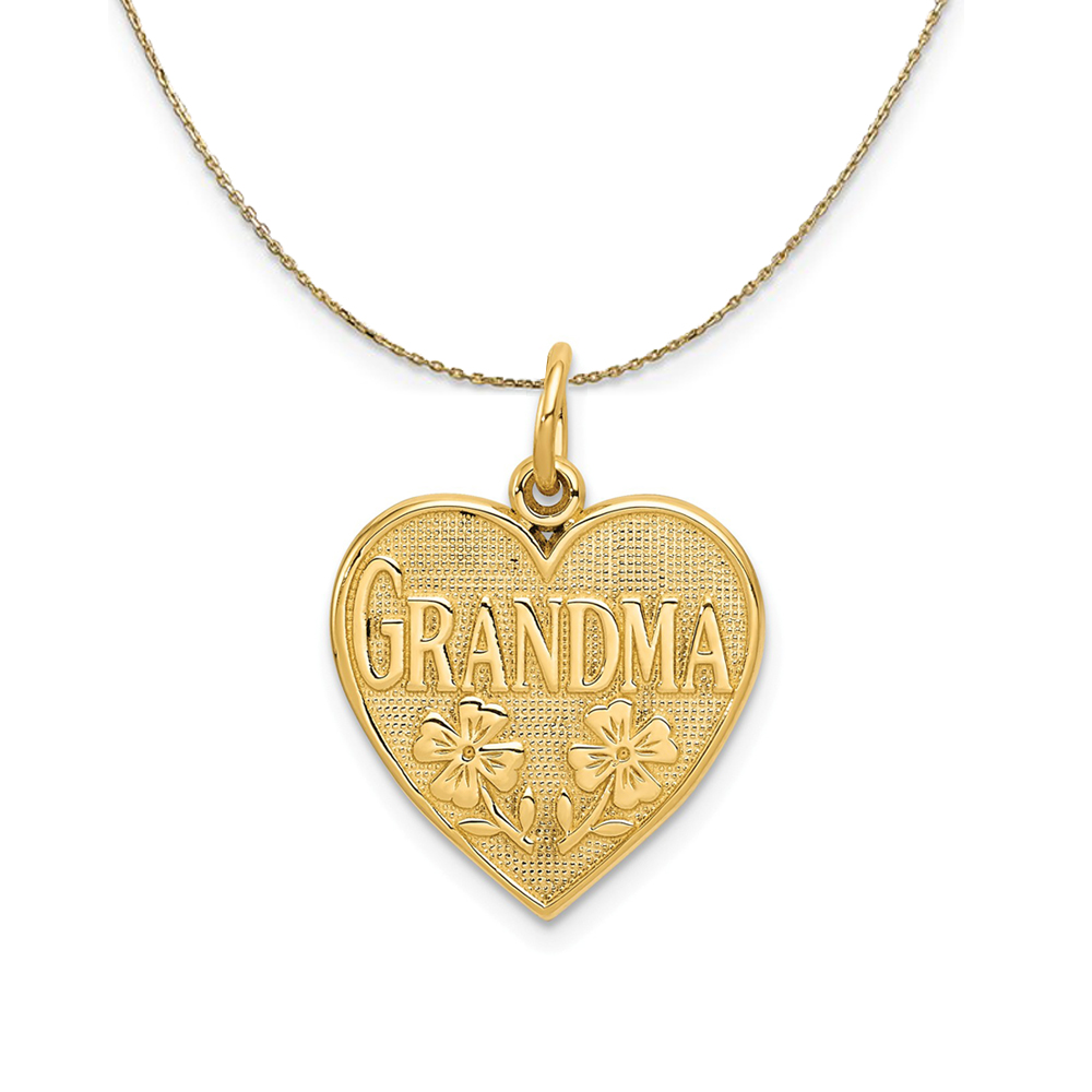14k Yellow Gold Grandma Heart with Flowers Necklace