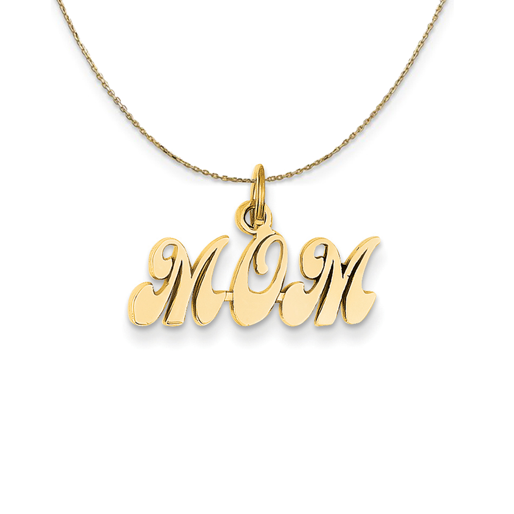 14k Yellow Gold Fancy Script Mom Necklace