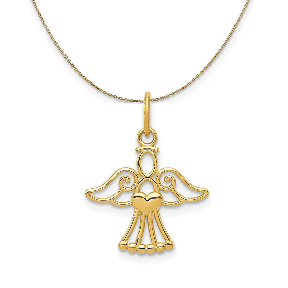 14k Yellow Gold Polished Angel with Heart Necklace
