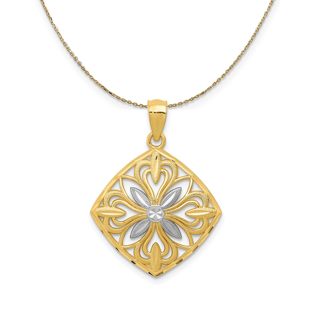 14k Yellow Gold & Rhodium Fancy Square (25mm) Necklace
