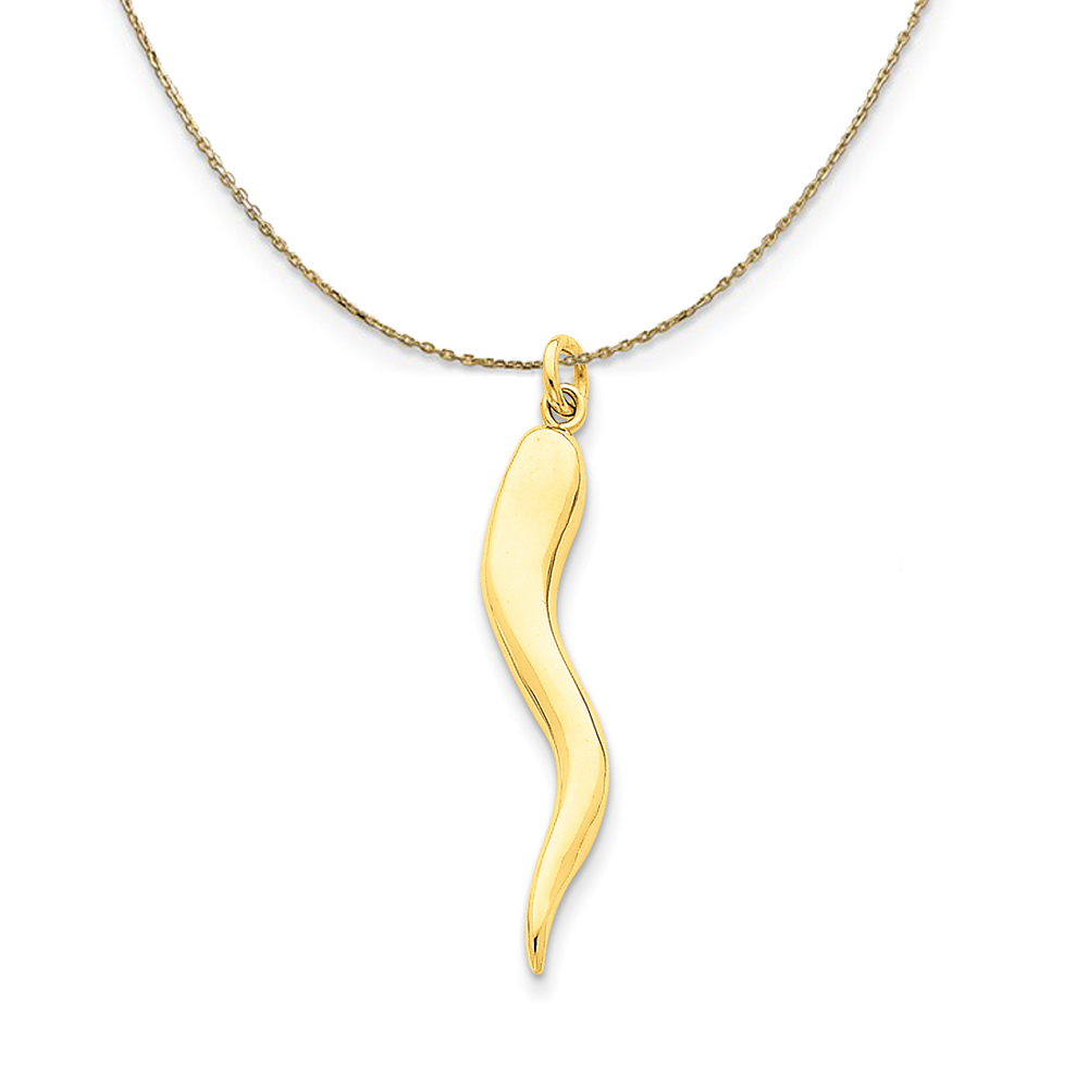 14k Yellow Gold Solid Italian Horn (5 x 40mm) Necklace
