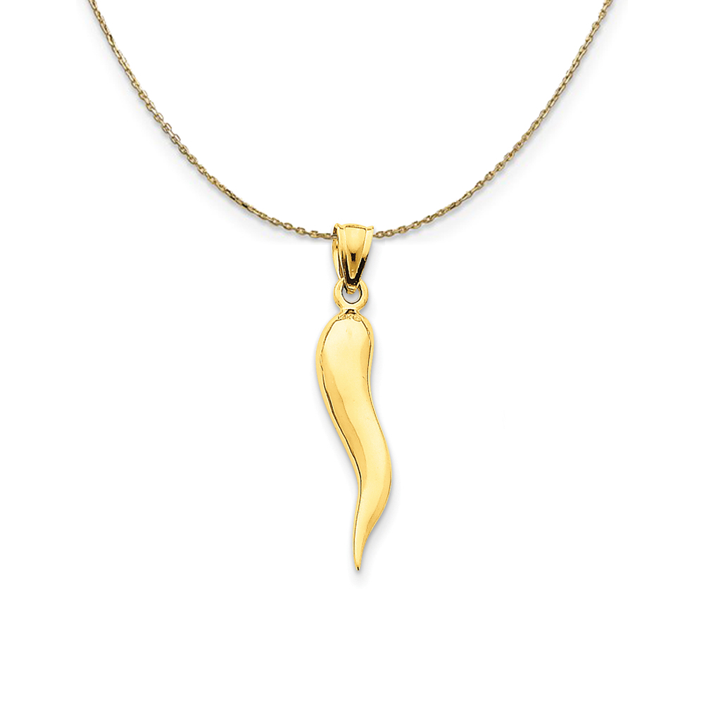 14k Yellow Gold Solid Italian Horn (5 x 33mm) Necklace