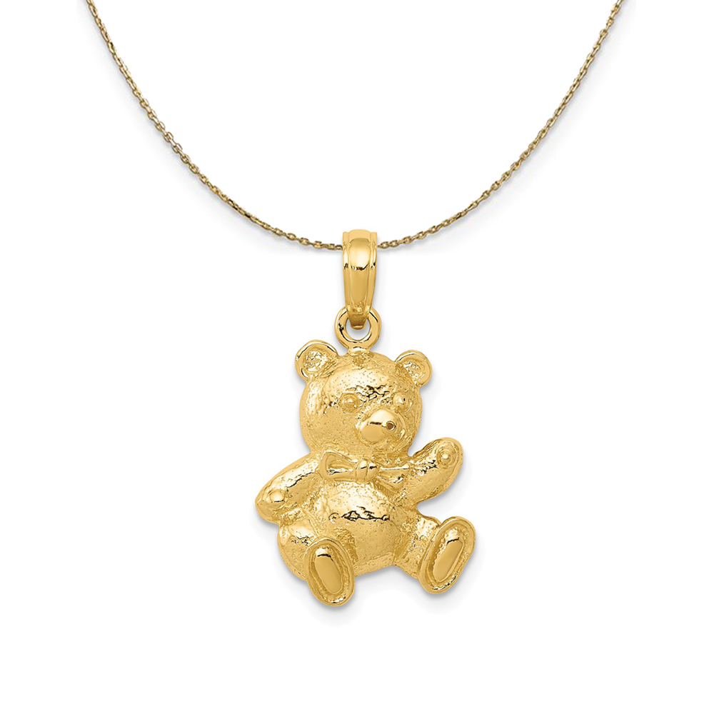 14k Yellow Gold 2D Teddy Bear Pendant, 13 x 22mm Necklace