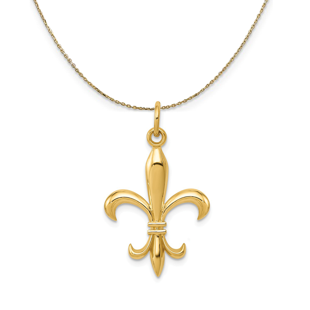 14k Yellow Gold 2D Fleur De Lis Pendant (18mm) Necklace