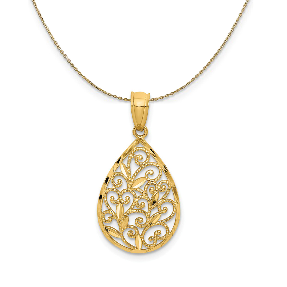 14k Yellow Gold Filigree Teardrop Necklace