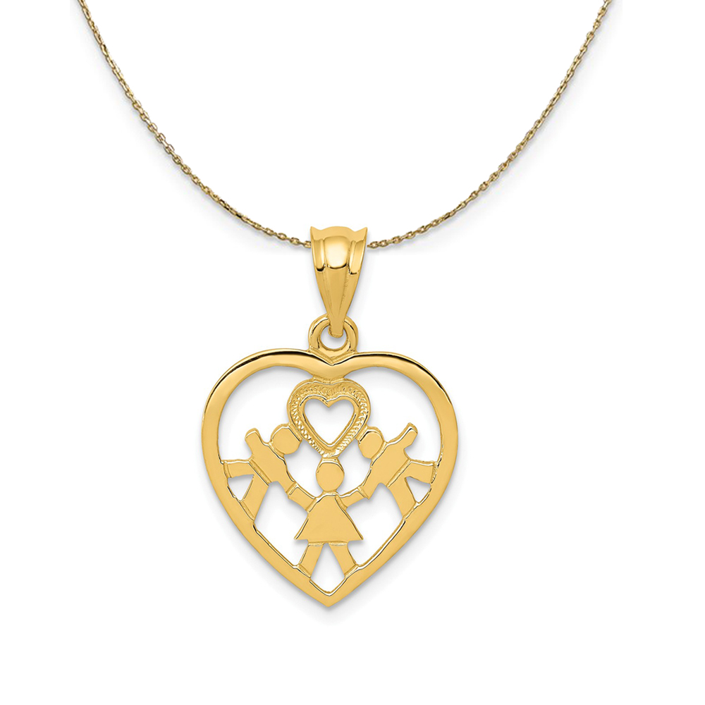 14k Yellow Gold Heart with Three Children Necklace