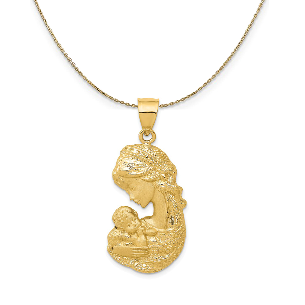 14k Yellow Gold LG Mother Holding Child (17 x 36mm) Necklace