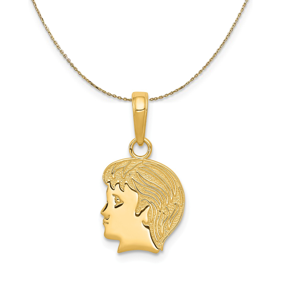 14k Yellow Gold Flat Profile Boy Head Necklace
