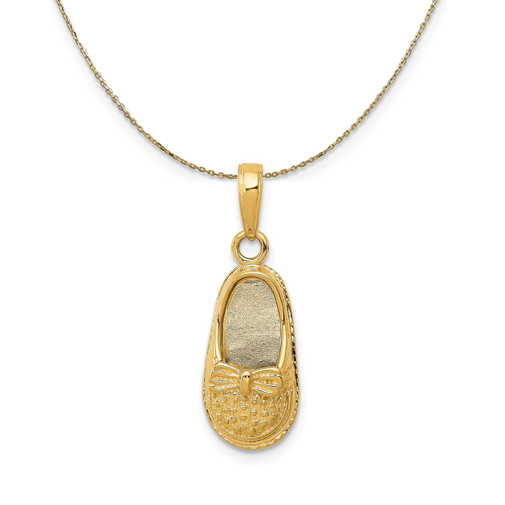 14k Yellow Gold Engravable 3D Baby Shoe (9mm) Necklace