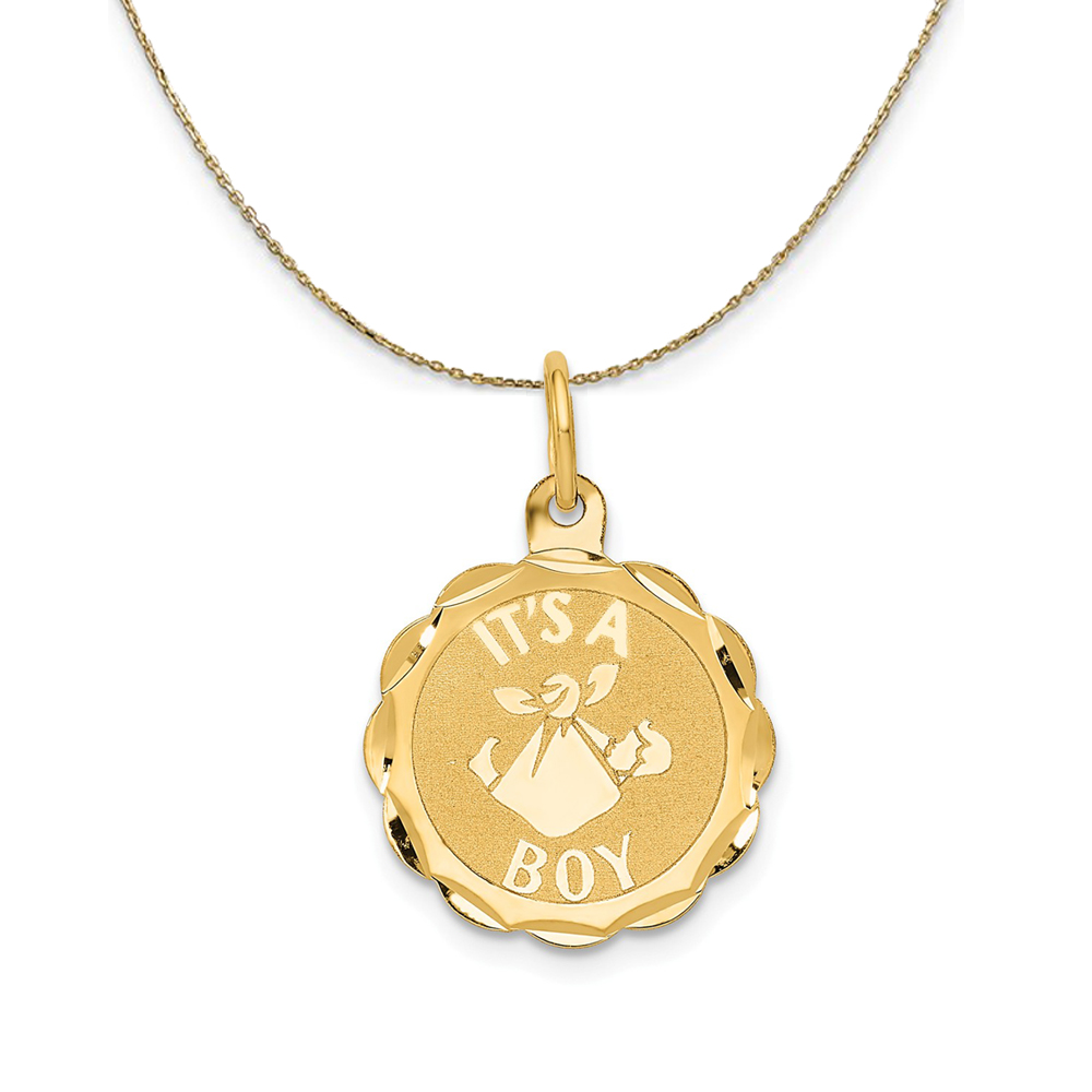 14k Yellow Gold It's A Boy Disc Necklace