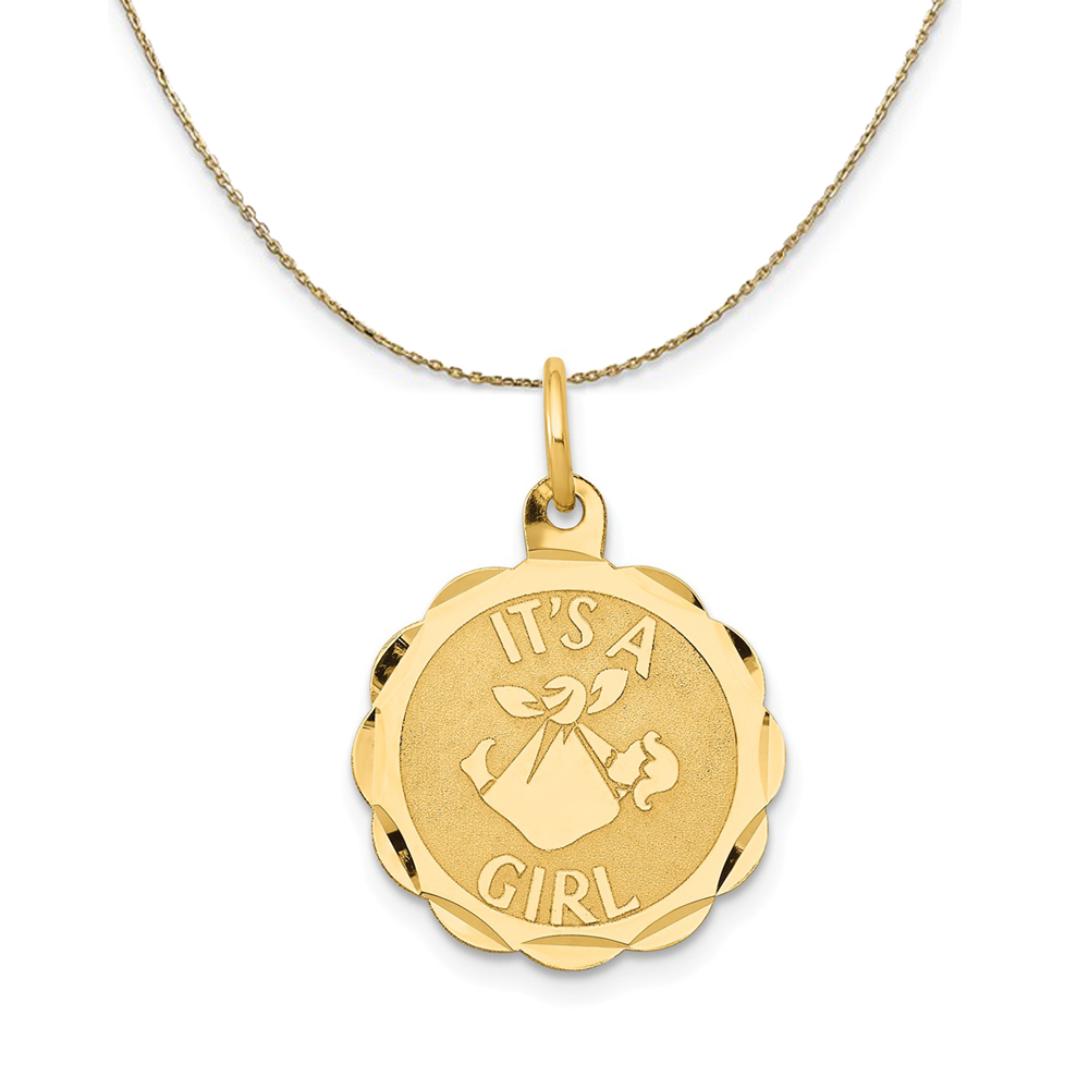 14k Yellow Gold It's A Girl Disc Necklace