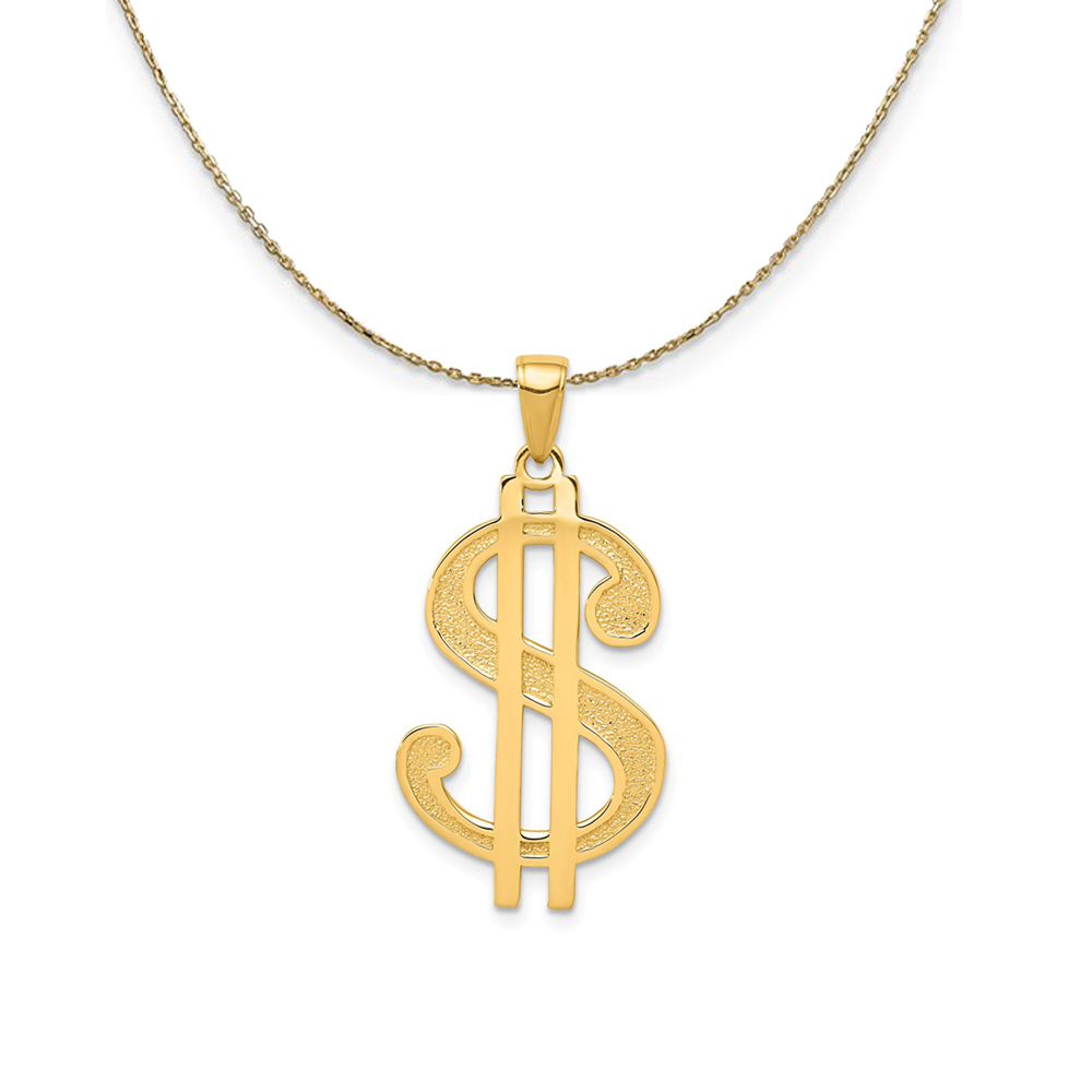 14k Yellow Gold Dollar Sign (17 x 34mm) Necklace