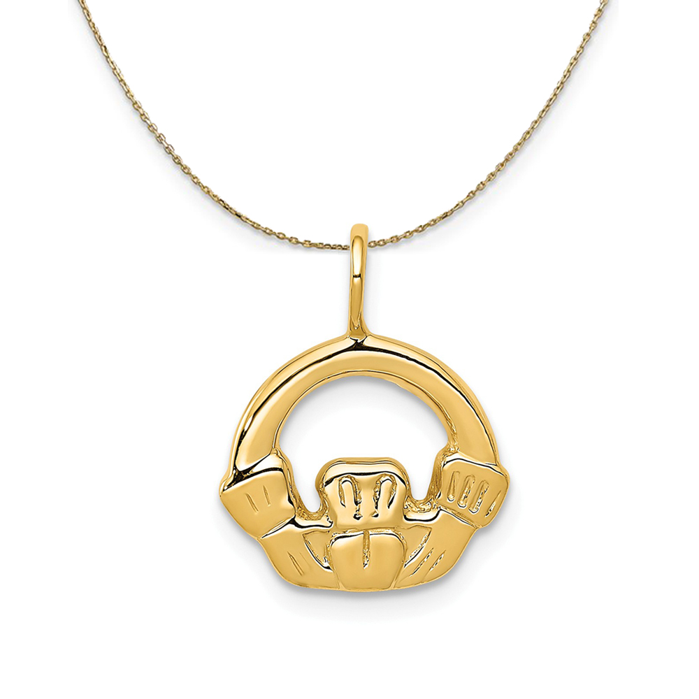 14k Yellow Gold Claddagh (14mm) Necklace