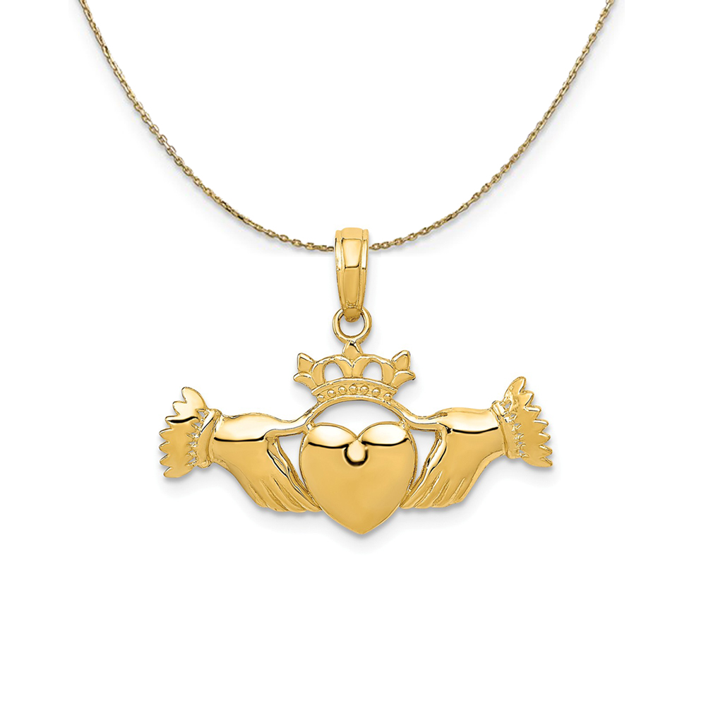 14k Yellow Gold Polished Claddagh (26mm) Necklace