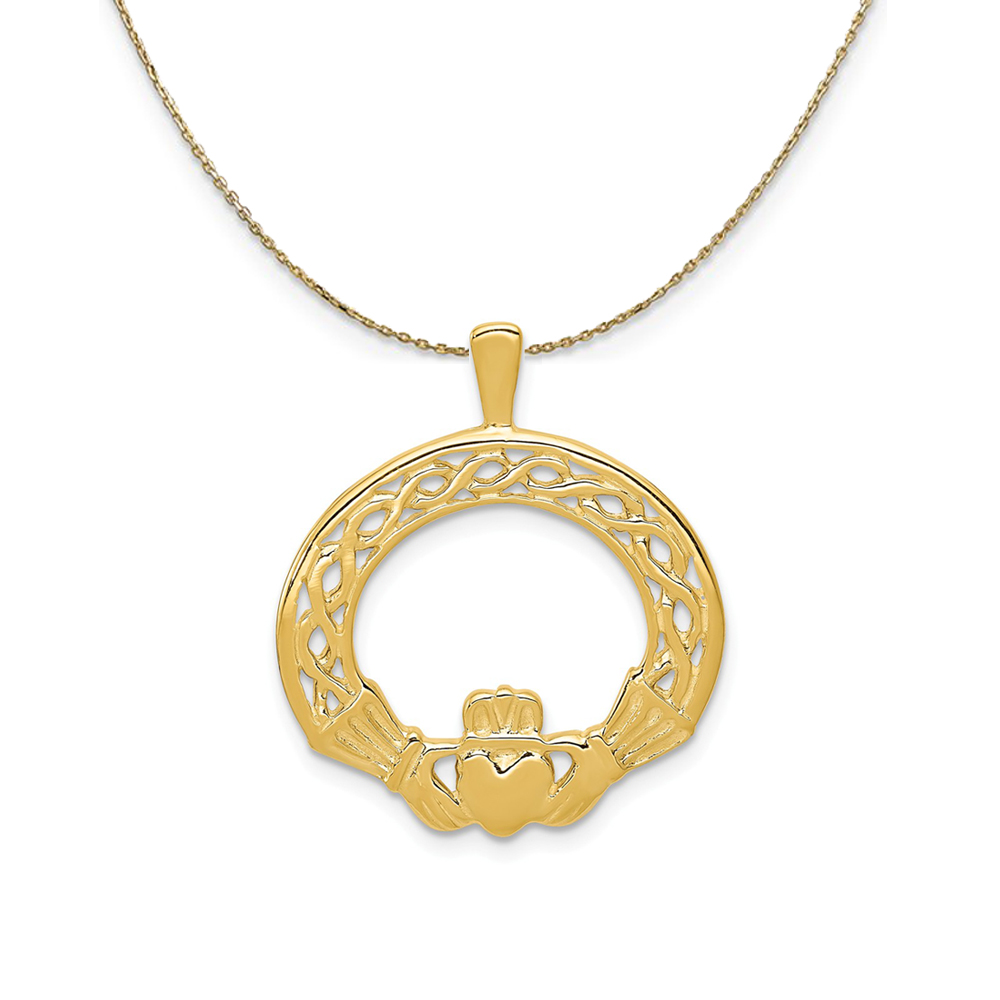 14k Yellow Gold Claddagh Round Necklace
