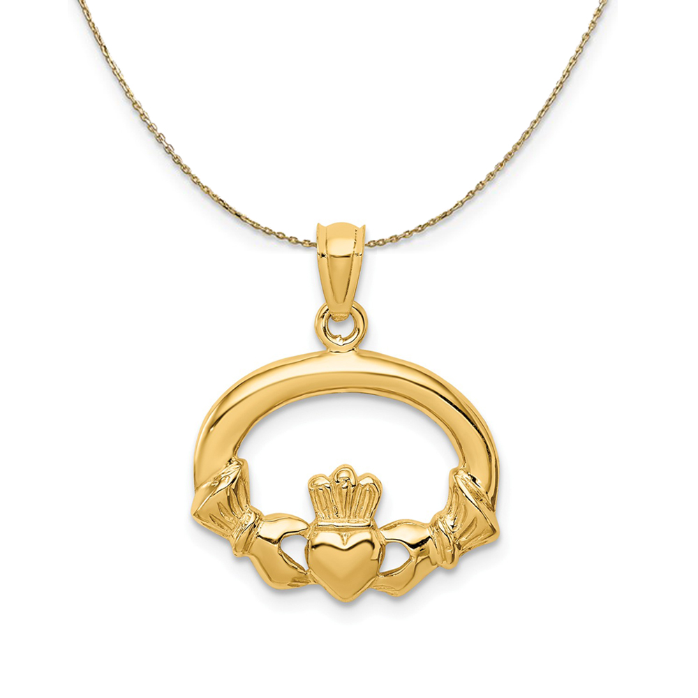 14k Yellow Gold Oval Claddagh (18mm) Necklace