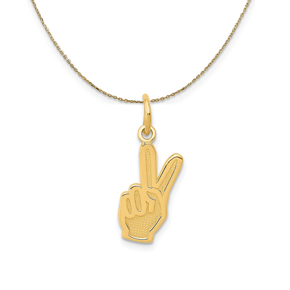 14k Yellow Gold Hand Peace Sign Necklace