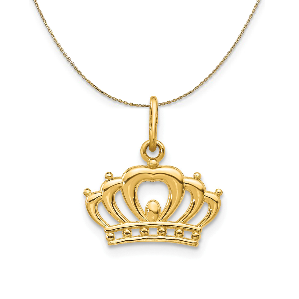 14k Yellow Gold Polished Crown Necklace