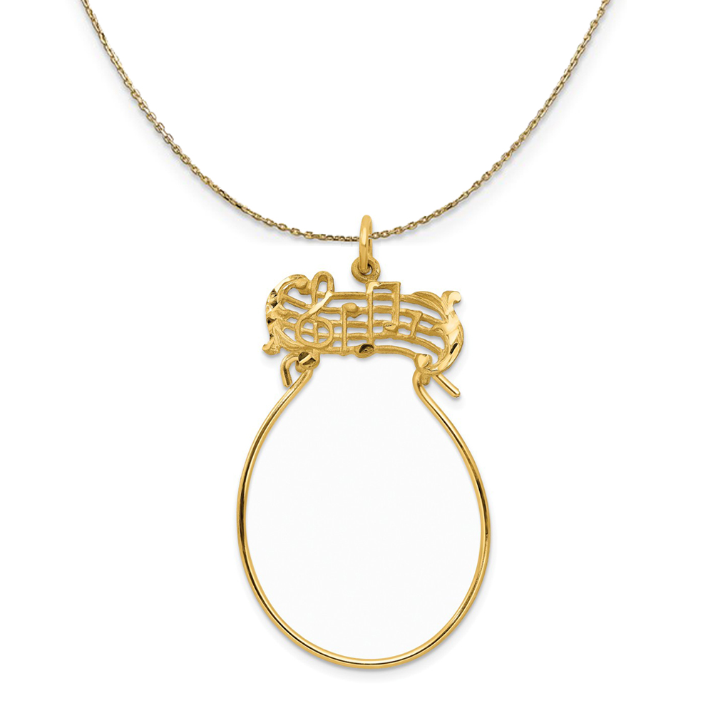 14k Yellow Gold Musical Staff Charm Holder Necklace