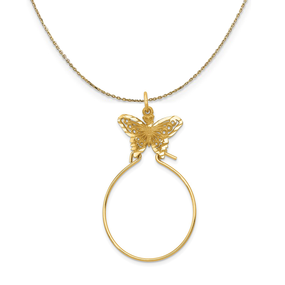 14k Yellow Gold Butterfly Charm Holder Necklace