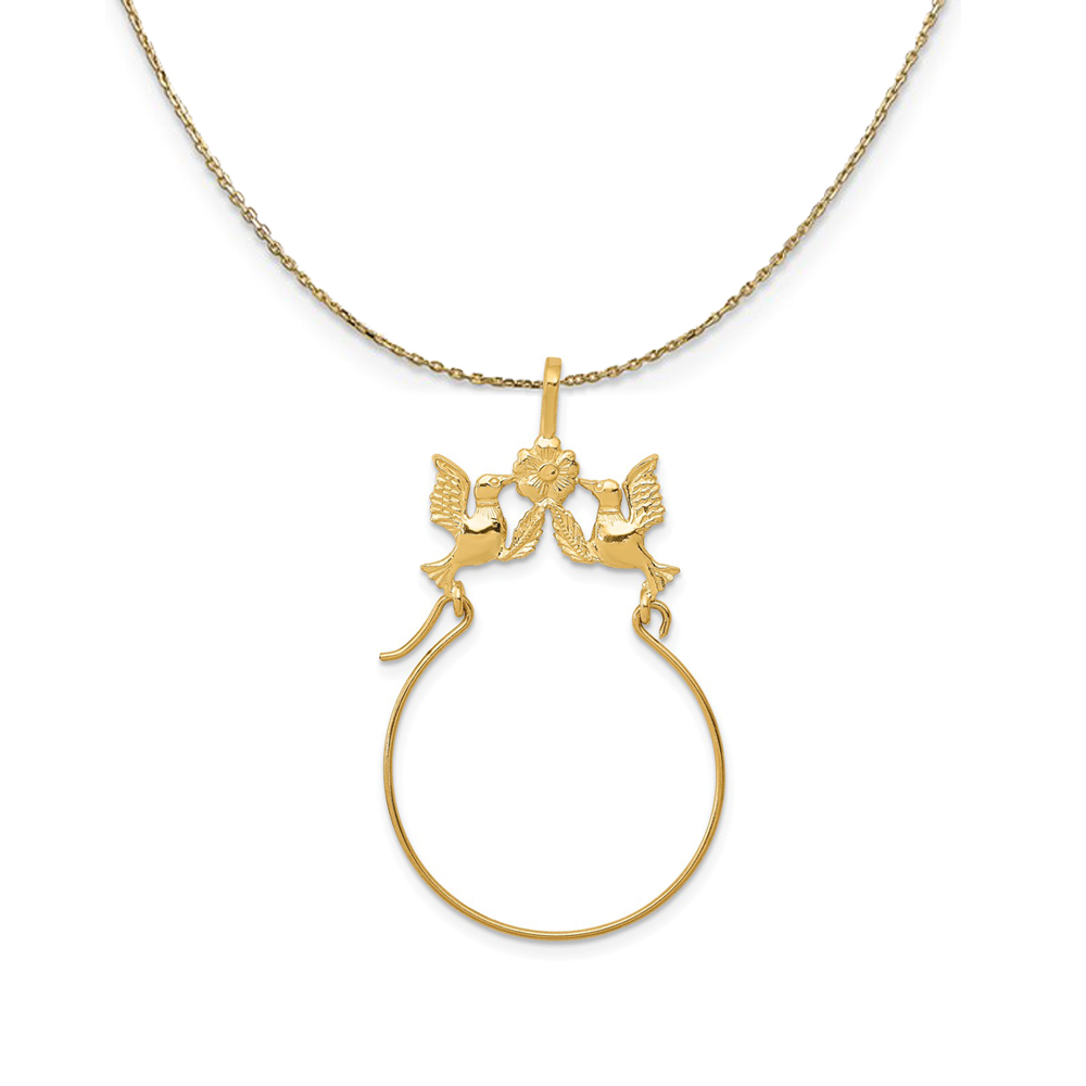 14k Yellow Gold Doves and Flower Charm Holder Necklace
