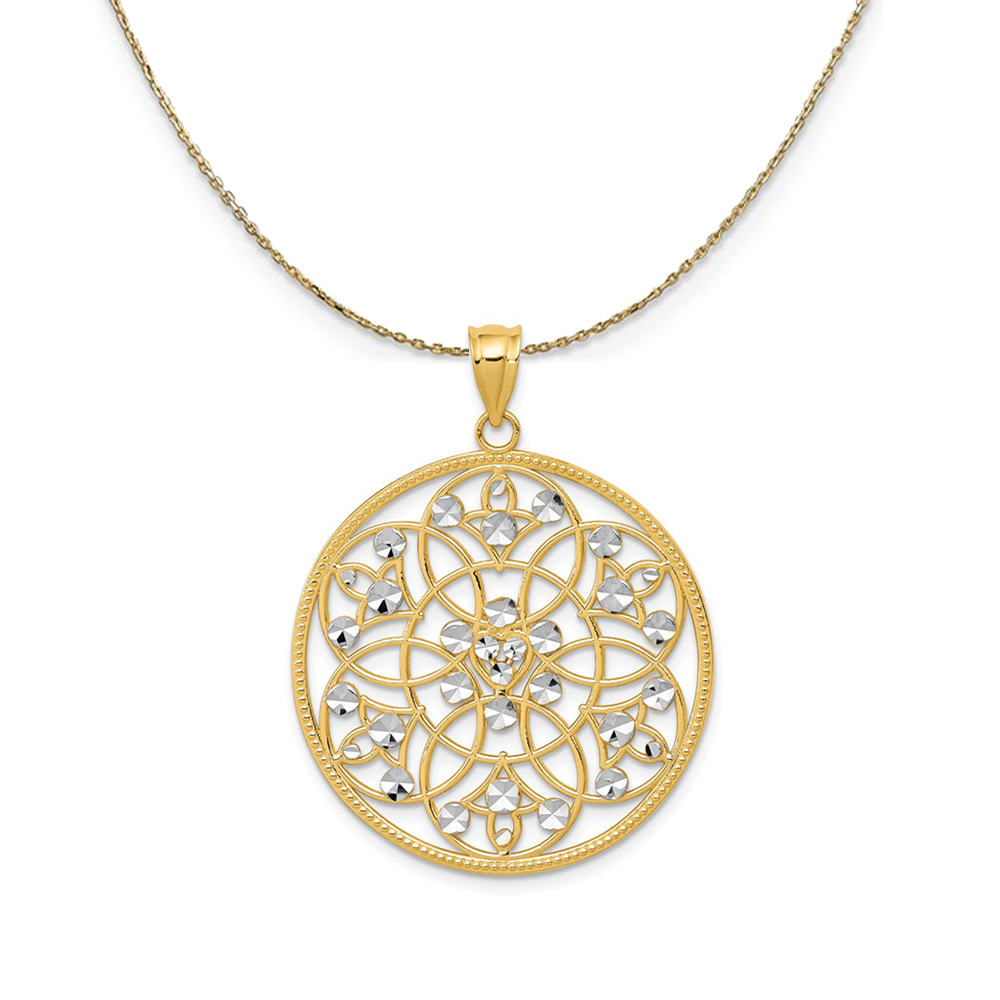 14k Yellow Gold & Rhodium Round Filigree Necklace