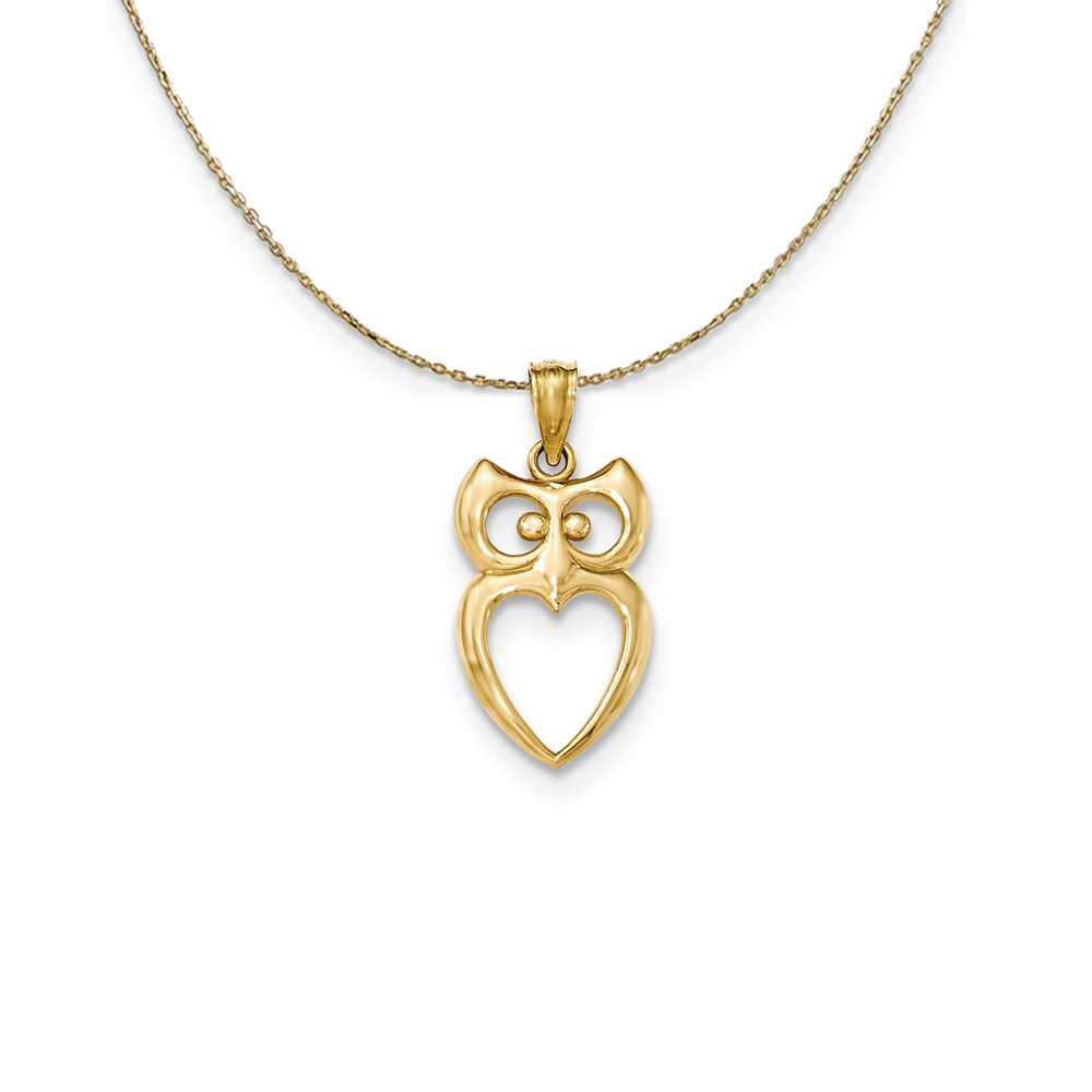 14k Yellow Gold Cutout Owl with Heart Necklace