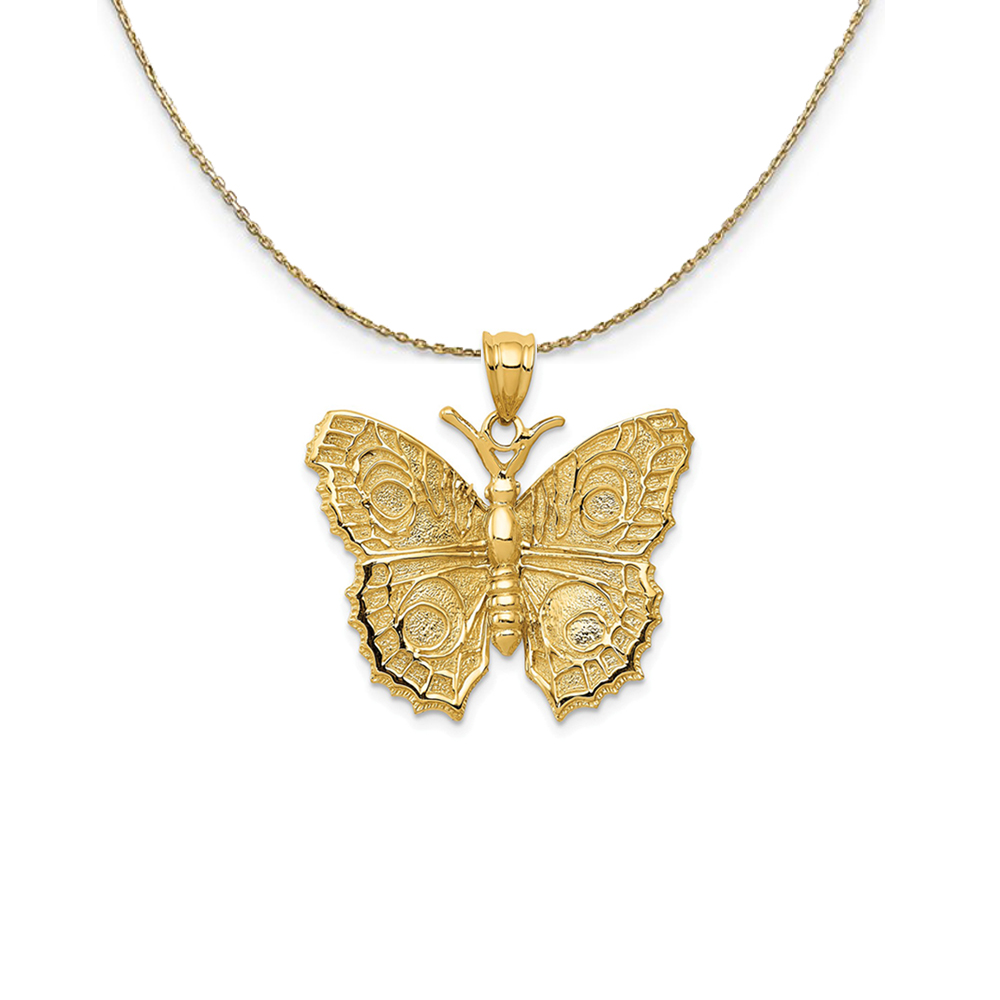 14k Yellow Gold Textured Butterfly (28mm) Necklace