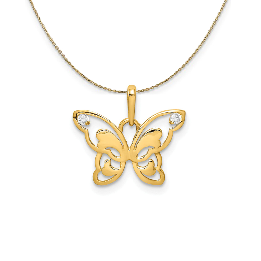 14k Yellow Gold & CZ Polished Butterfly Necklace