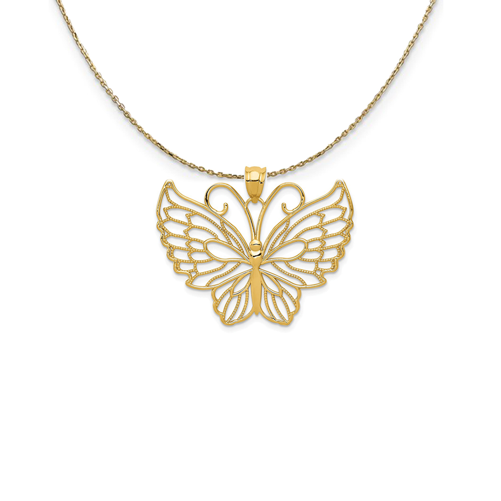 14k Yellow Gold Filigree Butterfly (35mm) Necklace