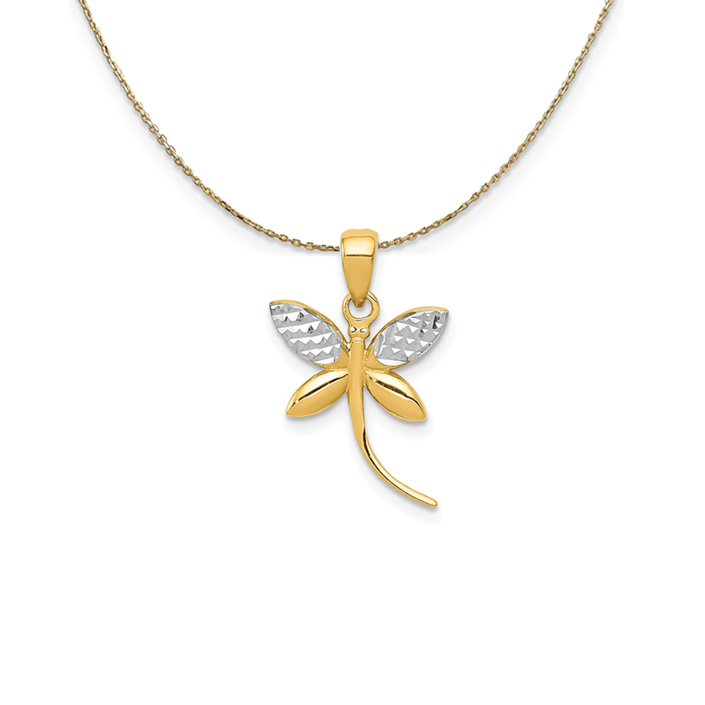 14k Yellow Gold & Rhodium Dragonfly Necklace