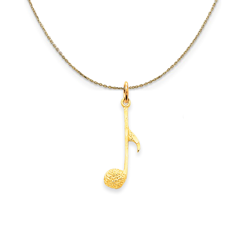 14k Yellow Gold Textured Musical Note Necklace