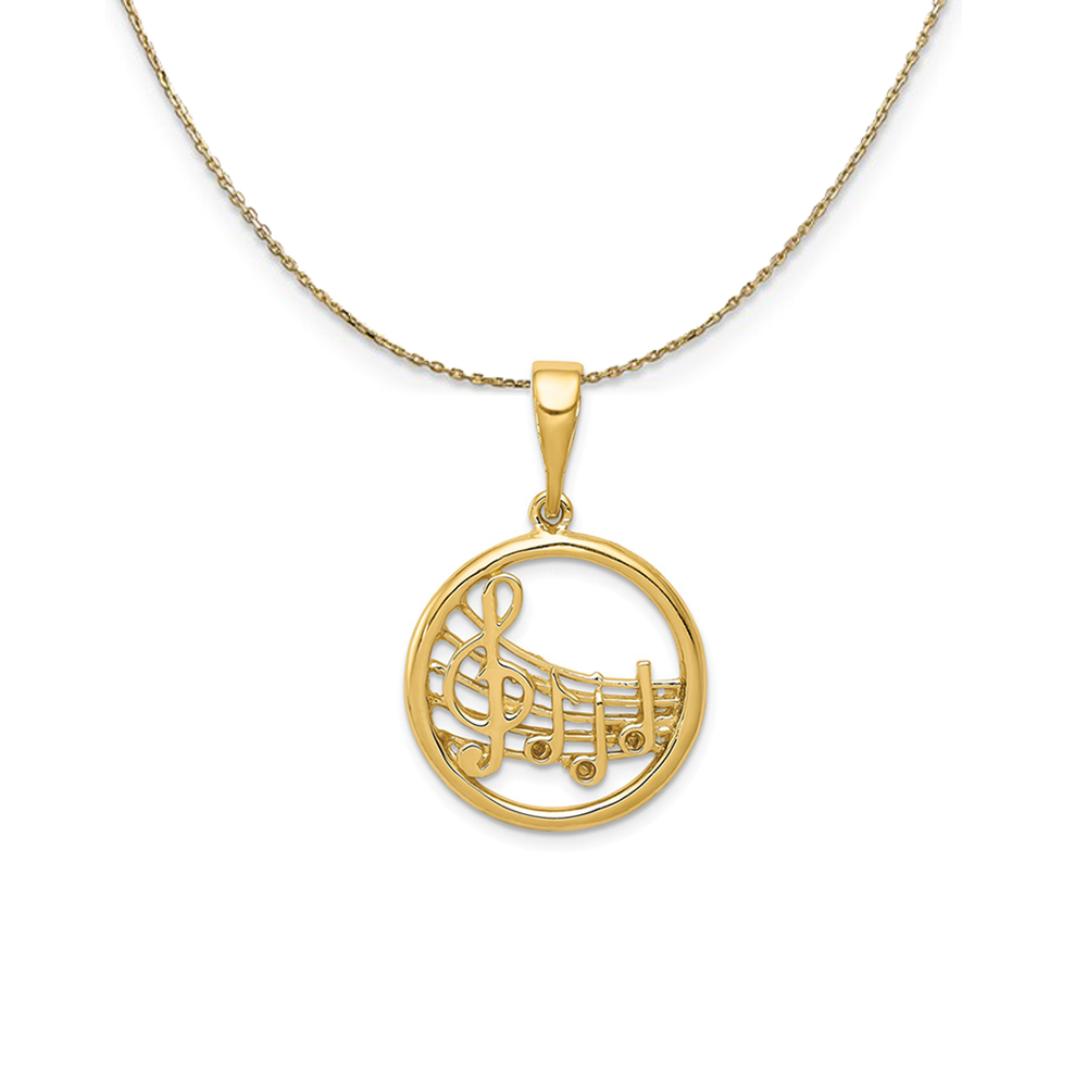 14k Yellow Gold Round Musical Chart Necklace