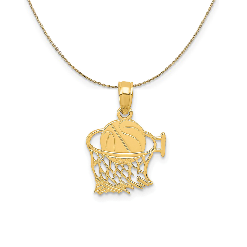 14k Yellow Gold Basketball in Net Necklace
