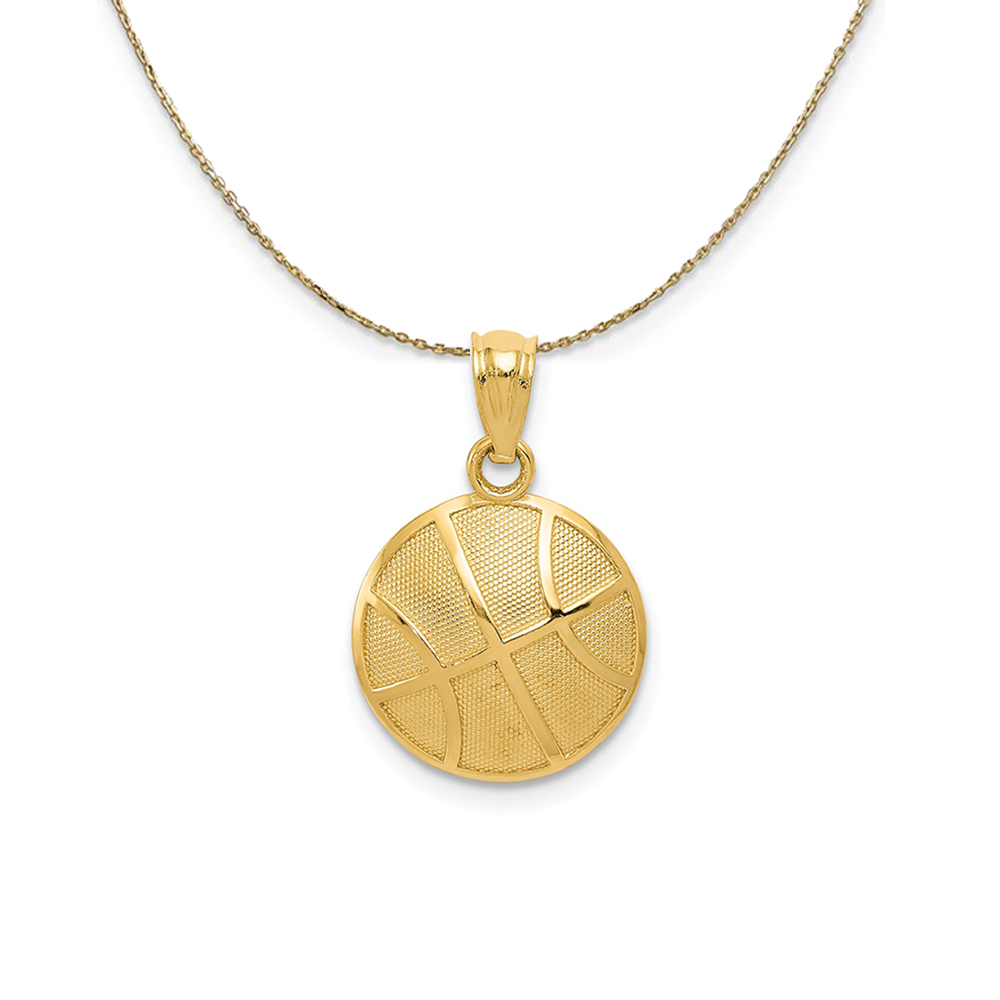 14k Yellow Gold 2D Textured Basketball Necklace